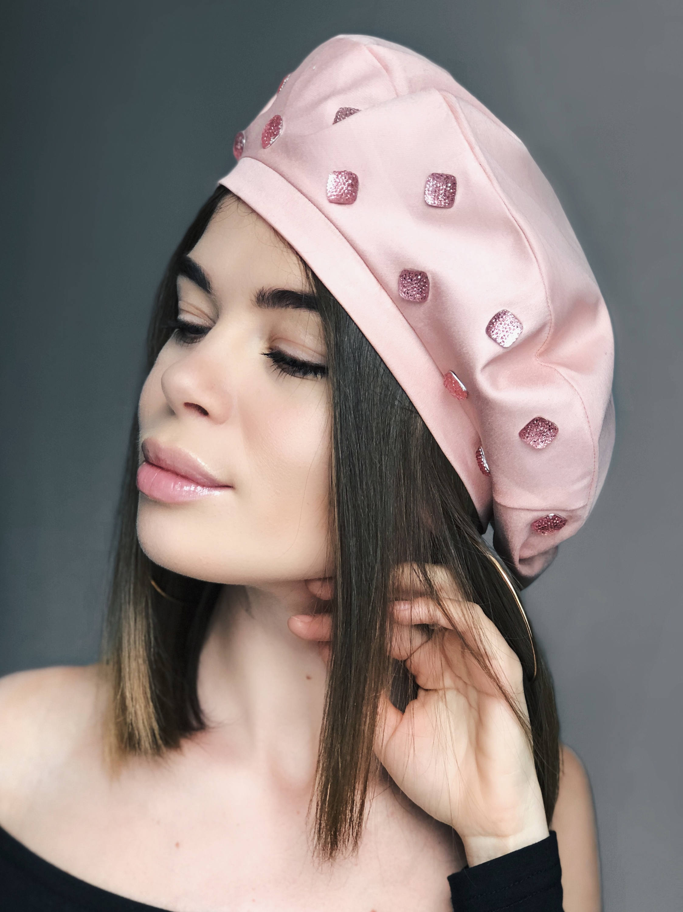 Pink Beret Hat Pink Jeans Beret Pink Hat Beret Hat Beaded Etsy