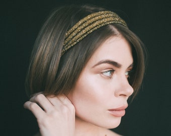 bohemian headband, crystal headband, gold hair piece, flapper headdress, lace diadem, hair chain, boho hair accessories, bridal hair vine