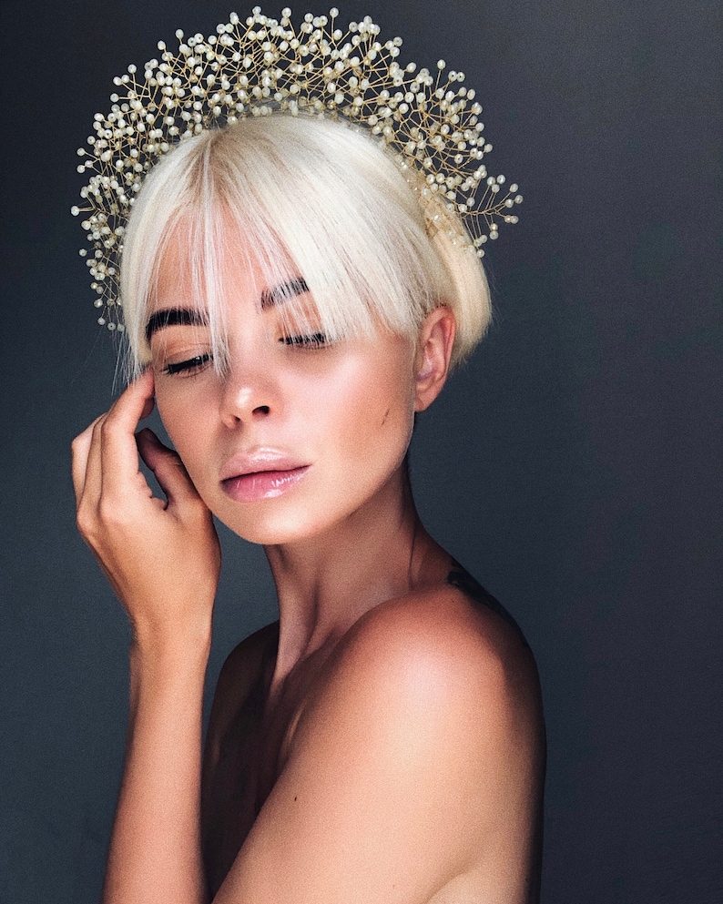 White Tiara Gold Crown Ivory Headpiece White Headpieces Etsy Canada