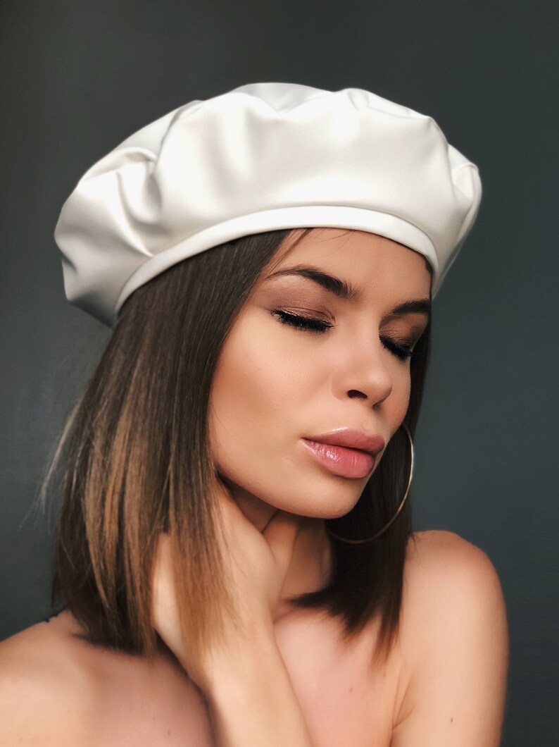 White Leather Beret Leather Beret Beret White Hat Leather Etsy