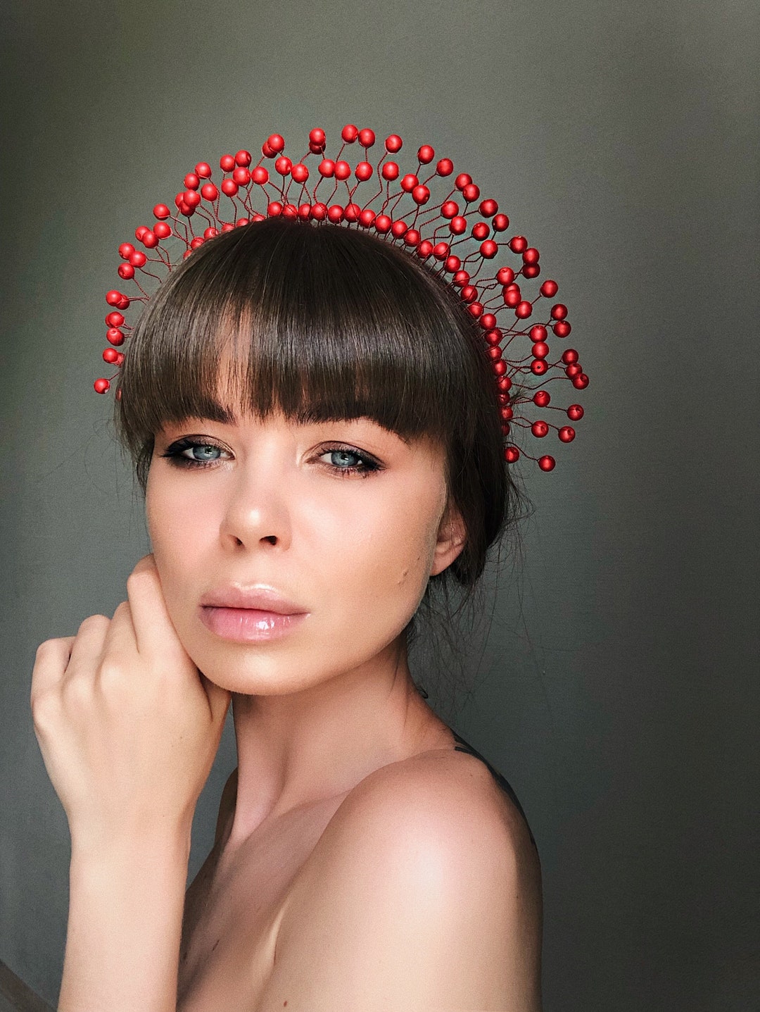 Red Headpiece, Red Crystal Tiara, Red Pearl Crown, Red Crystal