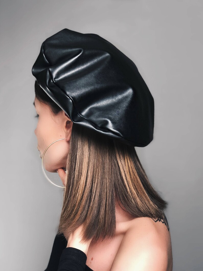 leather black beret