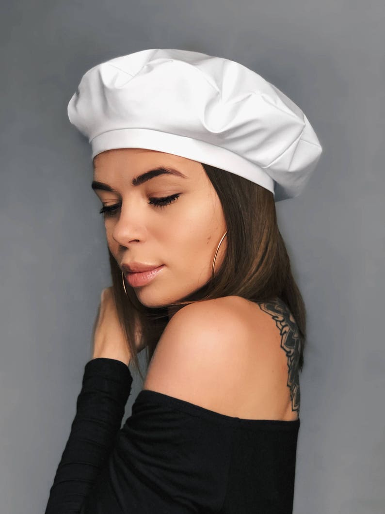 White Beret White Leather Beret Latex Headdress Latex Etsy
