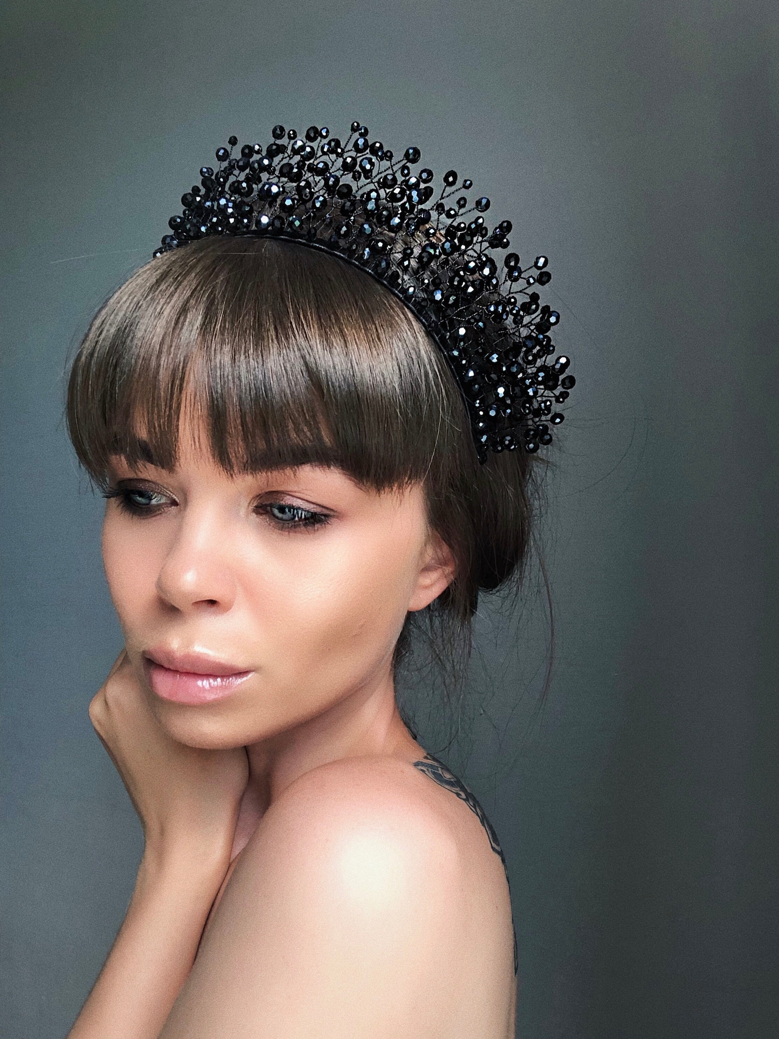 Black Crown Black Crystal Tiara Black Headpieces Black Etsy