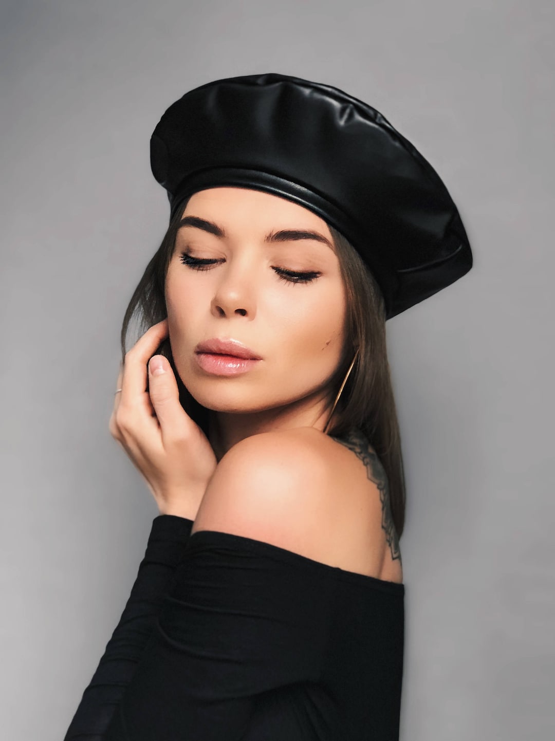 Leather Beret, Black Leather Beret, Beret, Leather Hat, Black Beret