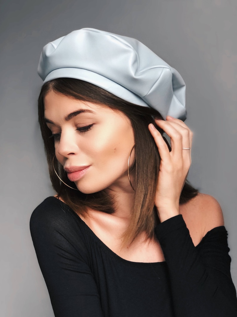 Grey Leather Beret Leather Tams Grey Beret Leather Berets Etsy