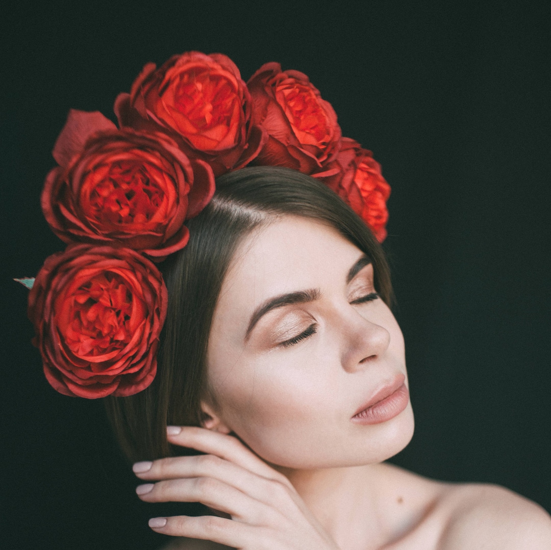 Grande couronne de fleurs, couronne de rose mexicaine, bandeau Frida ...