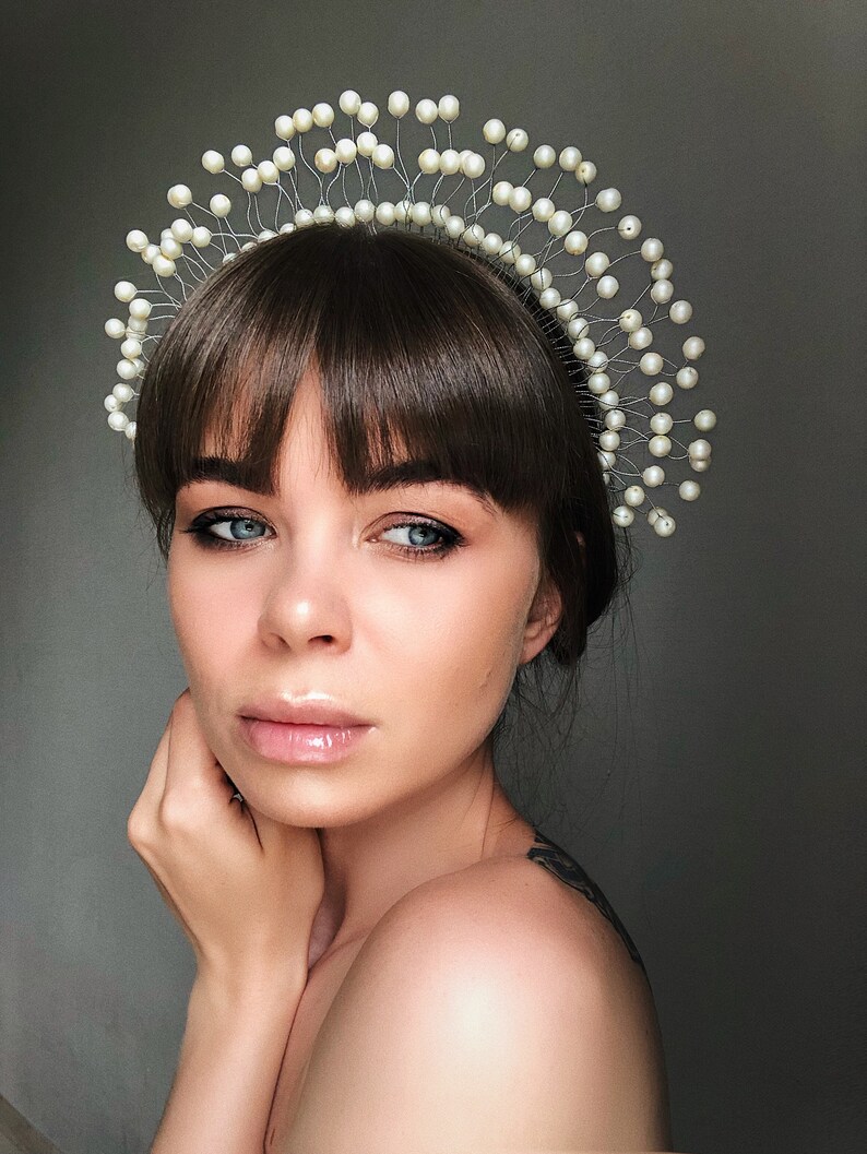 Pearl Headpiece Pearl Crown White Bridal Tiara Bridal Etsy