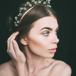 crystal crown, gold tiara, crown headband, gold hair accessories, ramadan, wedding gold headpiece, bohemian diadem, crystal hair vine zdjęcie 2