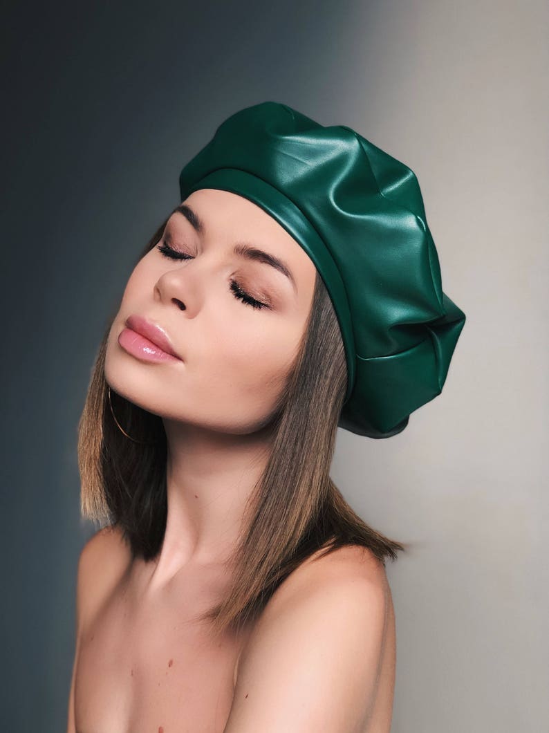 leather beret, leather hat, green leather beret, green leather, leather beret for woman, beret, leather hats, leather beret hat, green beret image 2