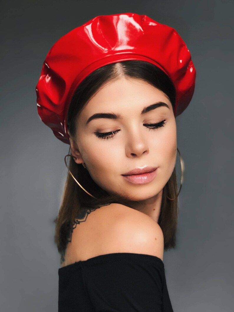 Red Latex Beret Red Beret Leather Beret Latex Headdresses Etsy