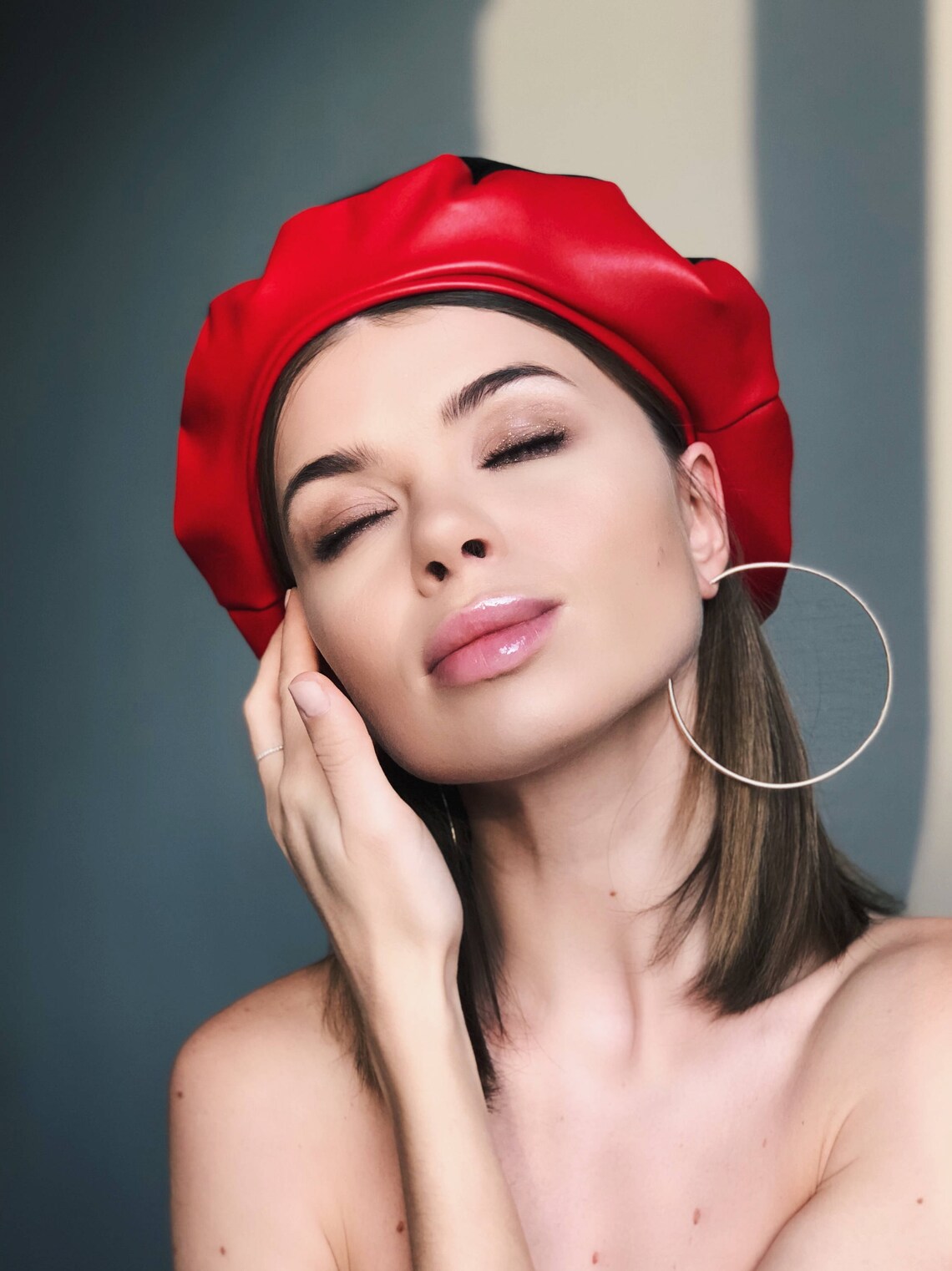 Leather Beret Red Beret Leather Hat Red Leather Beret Red Etsy