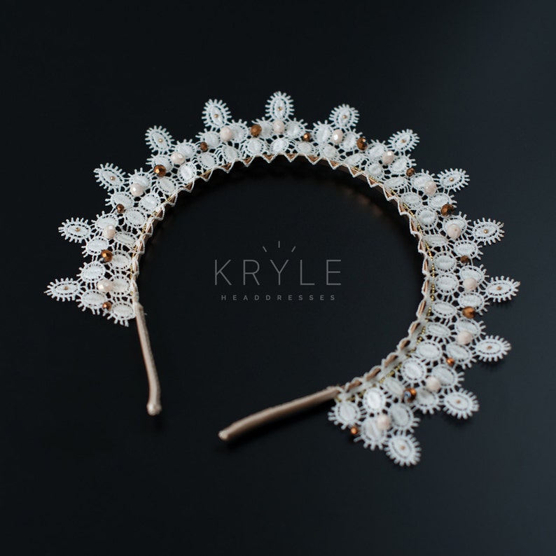 headdress bohemian crown diadem tiaras hair accessories lace tiara lace headpiece lace headband lace crown bridal lace headdress