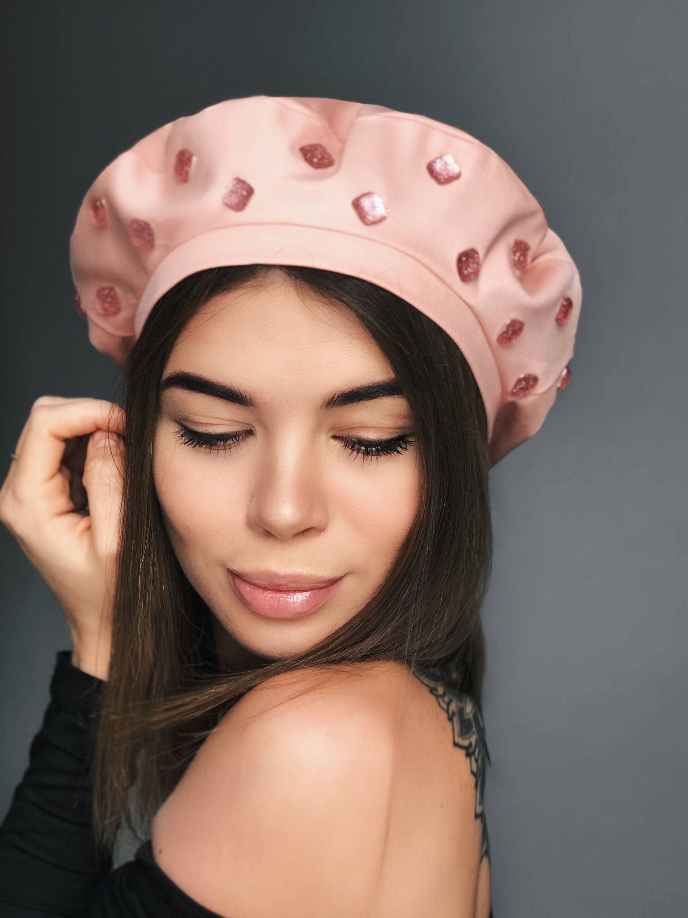 Pink Beret Hat Pink Jeans Beret Pink Hat Beret Hat Beaded Etsy
