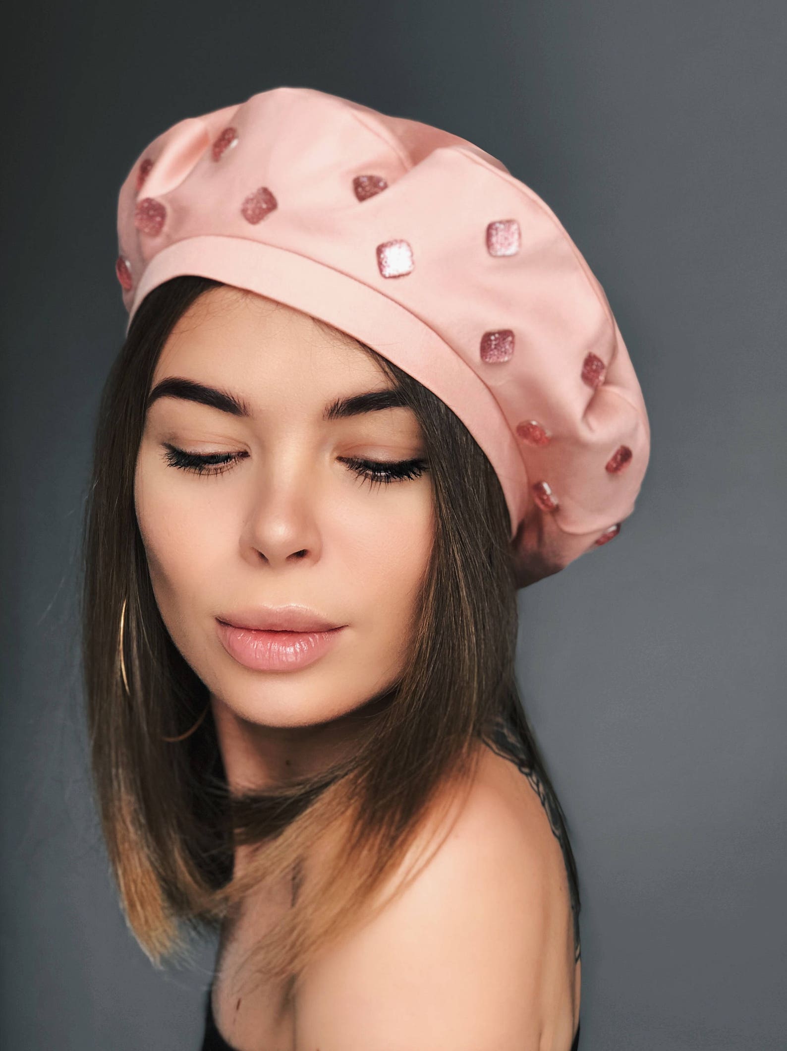 Pink Beret Hat Pink Jeans Beret Pink Hat Beret Hat Beaded Etsy