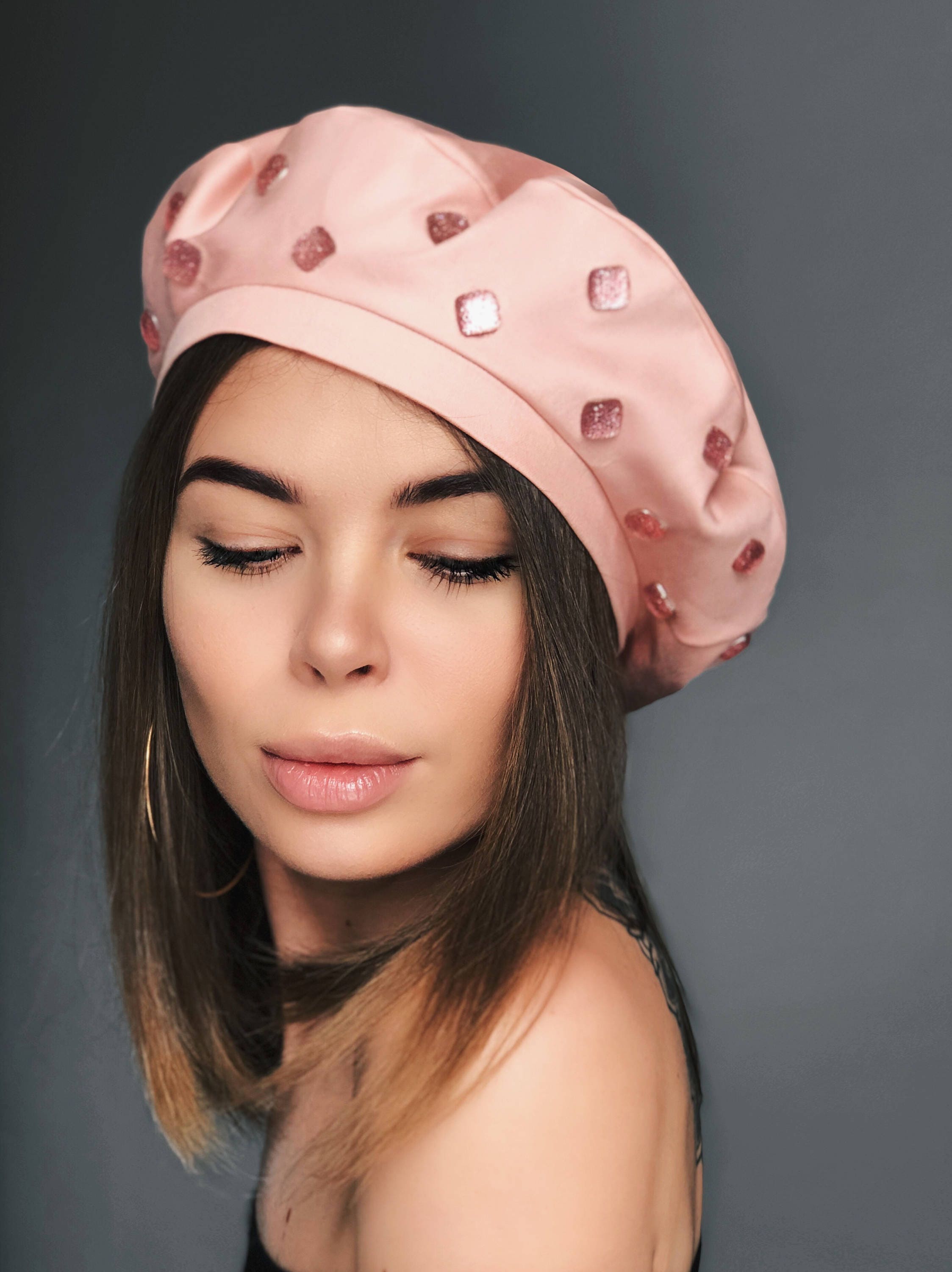 Pink Beret Hat Pink Jeans Beret Pink Hat Beret Hat Beaded Etsy