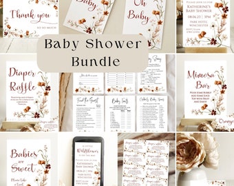Wildflower Baby Shower Bundle, Editable Templates, Invites, Signs, Games and Baby Shower Decor, Baby Shower Set