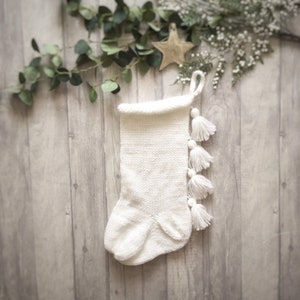 Hand Knitted Tassel Christmas Stocking, Tassel Holiday Decoration, Handmade Holiday Stocking, Christmas Gift