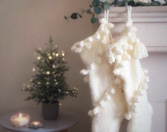 Chunky Knit Holiday Stocking, Chunky Christmas Stocking with snowball effect