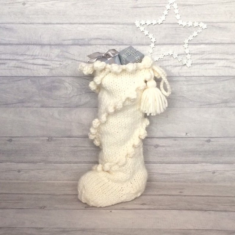 Chunky Knit Holiday Stocking, Chunky Christmas Stocking with snowball effect image 8
