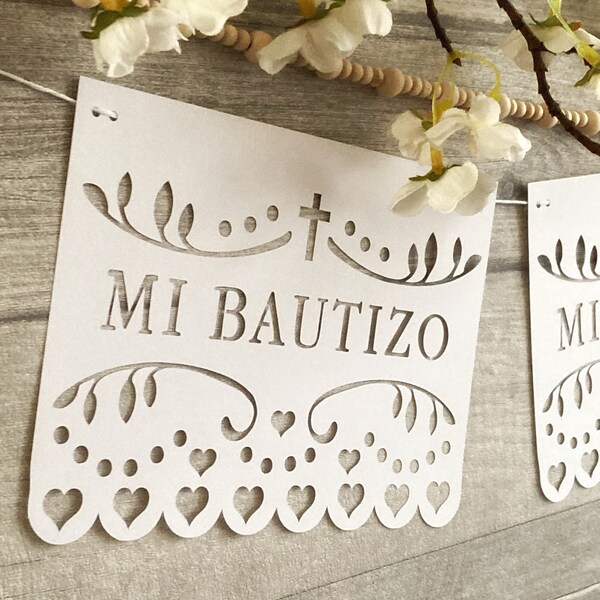 Mi Bautizo Banner SVG,  Christening Papel Picado Digital Download