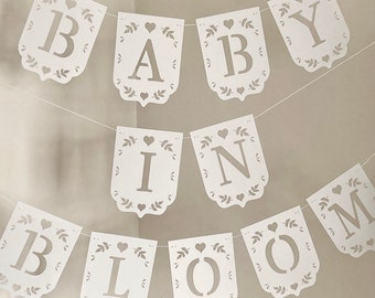 Baby In Bloom Banner: Baby Shower Decoration, DIY Self Assembly Bunting, Floral Party Backdrop