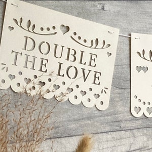 Décoration de bannière pour baby shower Double The Love Twins Toile de fond pour baby shower Double The Love Twins
