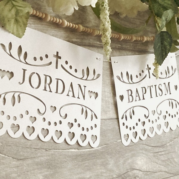 Custom Baptism Banner, Personalised Baby Name Bunting, Personalised Papel Picado
