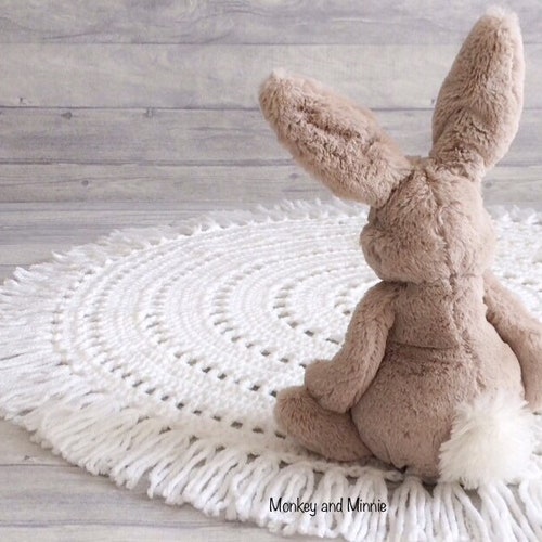 Handmade Chunky White Round Simple Modern Nursery Crochet Rug Etsy