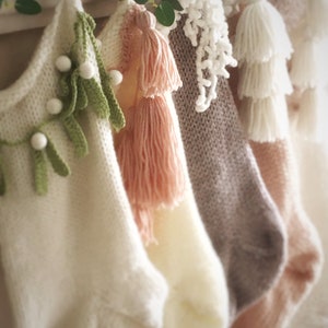 Cream Boho Christmas Stocking, Peach Tassel Holiday Stocking image 6