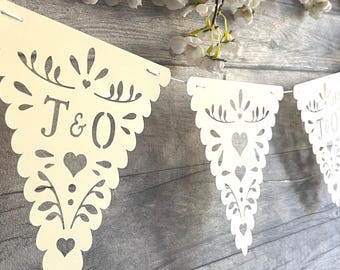 Personalised Wedding Banner with Initials, DIY Engagement or Bridal Shower Bunting, Self Assembly Custom Garland