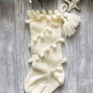 Chunky Knit Holiday Stocking, Chunky Christmas Stocking with snowball effect image 2