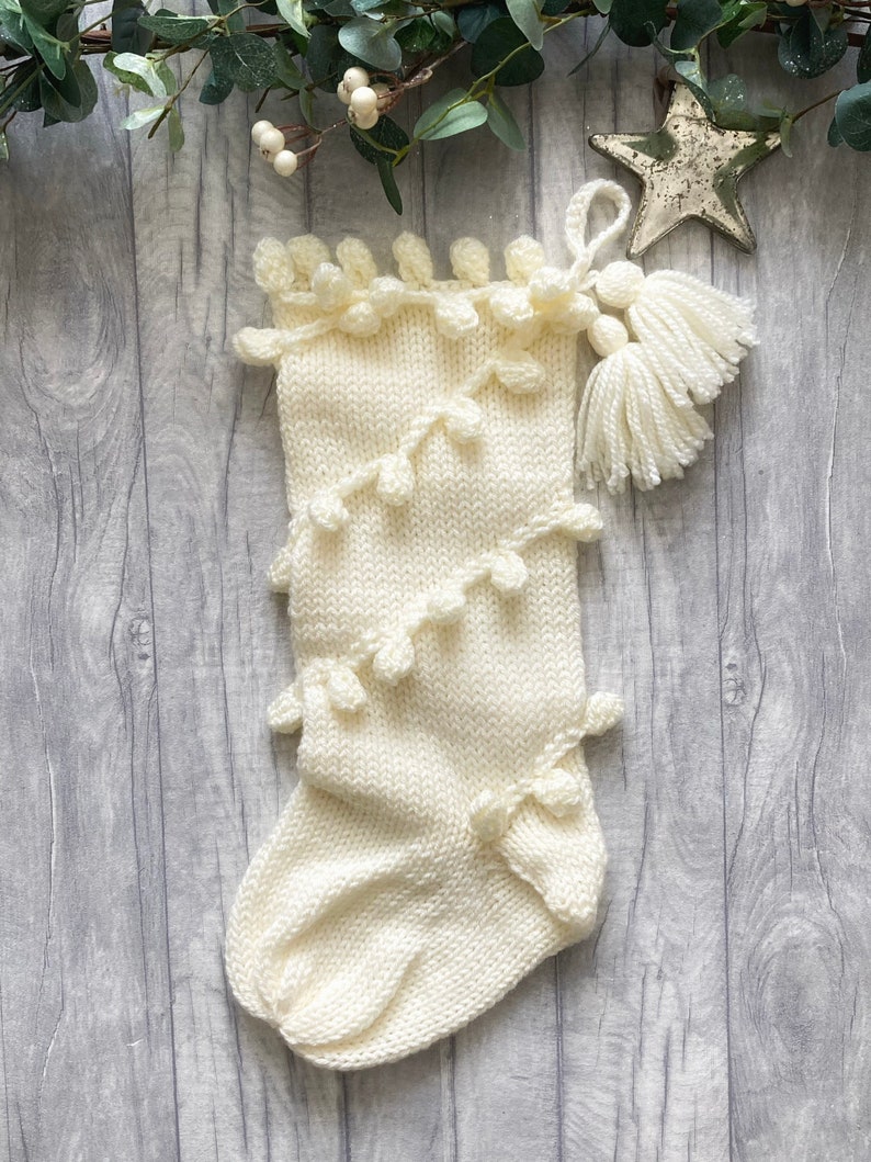 Chunky Knit Holiday Stocking, Chunky Christmas Stocking with snowball effect image 2