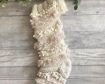 Sustainable Chunky Knit Christmas Stockings, Eco-Friendly Handmade Holiday Decor with Texture