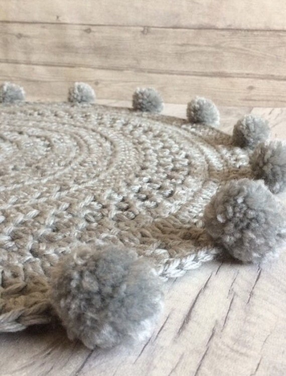 Grey Rug with Pom Poms Grey Nursery Rug or Play Mat Etsy