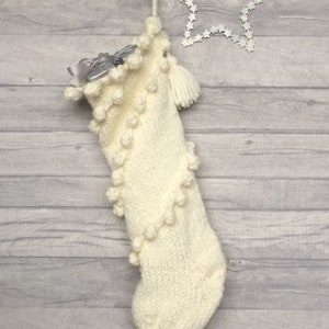 Chunky Knit Holiday Stocking, Chunky Christmas Stocking with snowball effect image 7