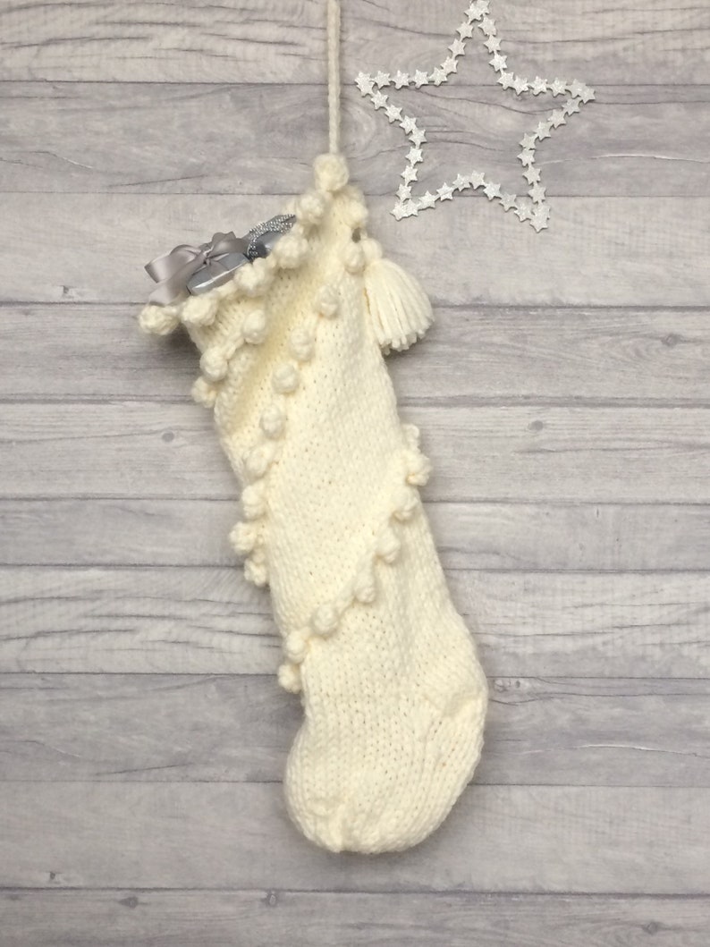 Chunky Knit Holiday Stocking, Chunky Christmas Stocking with snowball effect image 7