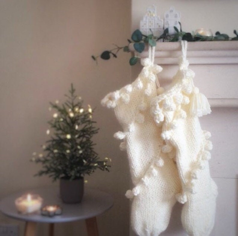 Chunky Knit Holiday Stocking, Chunky Christmas Stocking with snowball effect image 1