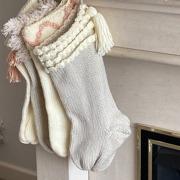 Neutral Boho Christmas Stocking, Holiday Stocking