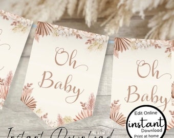 Oh Baby Boho Baby Shower Banner, Neutral Baby Shower Bunting, Digital Printable [id:21629498]