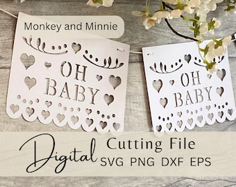 Oh Baby Banner SVG Cutting File, Fiesta Papel Picado Baby Shower Banner Digital Download