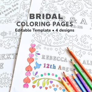 Personalized Bridal Coloring Pages – Printable Activity for Guests, Papel Picado Design, PDF