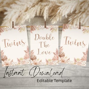 Twins Boho Baby Shower Banner, Editable Template (Digital Download) [id:22356045]