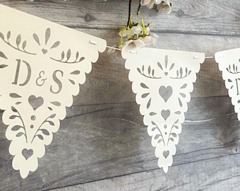 Personalised Wedding Banner with Initials, DIY Bridal Shower or Engagement Bunting, Self Assembly Garland