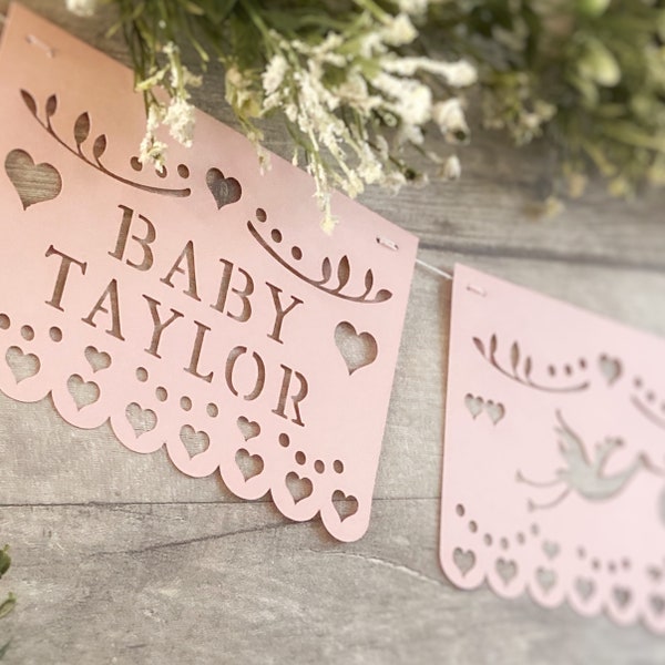 DIY Personalised Baby Shower Bunting, String Together Yourself Papel Picado Style Banner