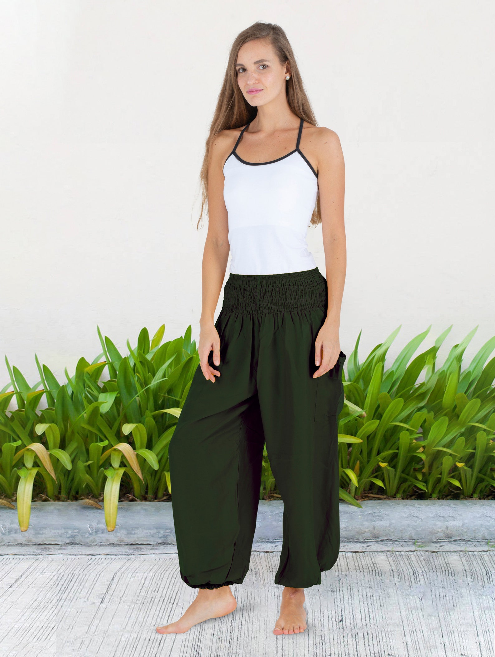 Women's High Waisted Harem Pants Solid Color Pine Etsy