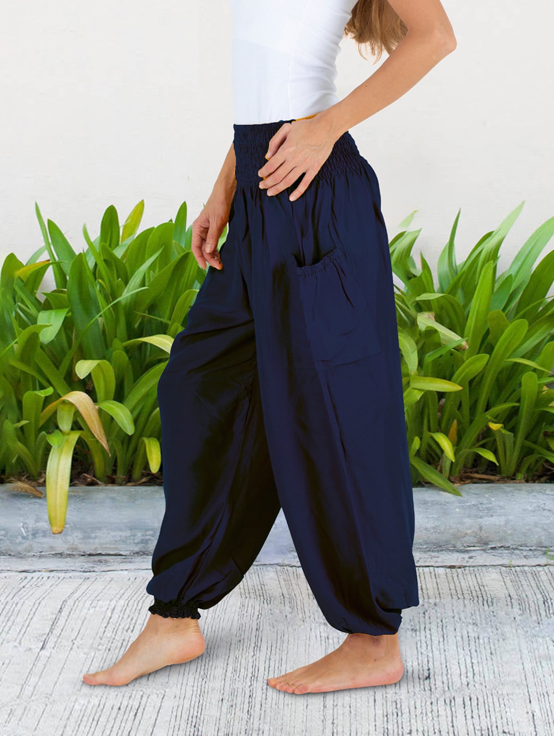 Harem Pants Women Solid Color Navy. High Waisted Bohemian Etsy UK