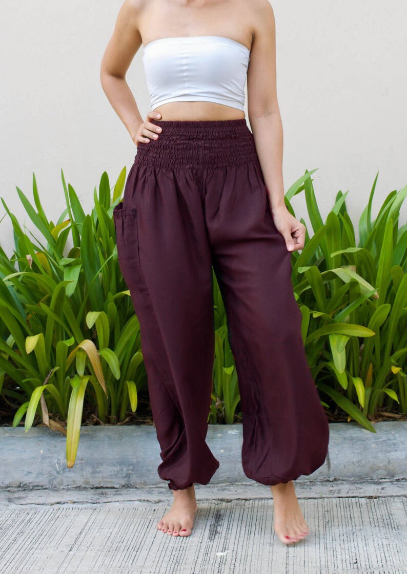 Women's High Waisted Harem Pants Solid Color Mulberry Etsy