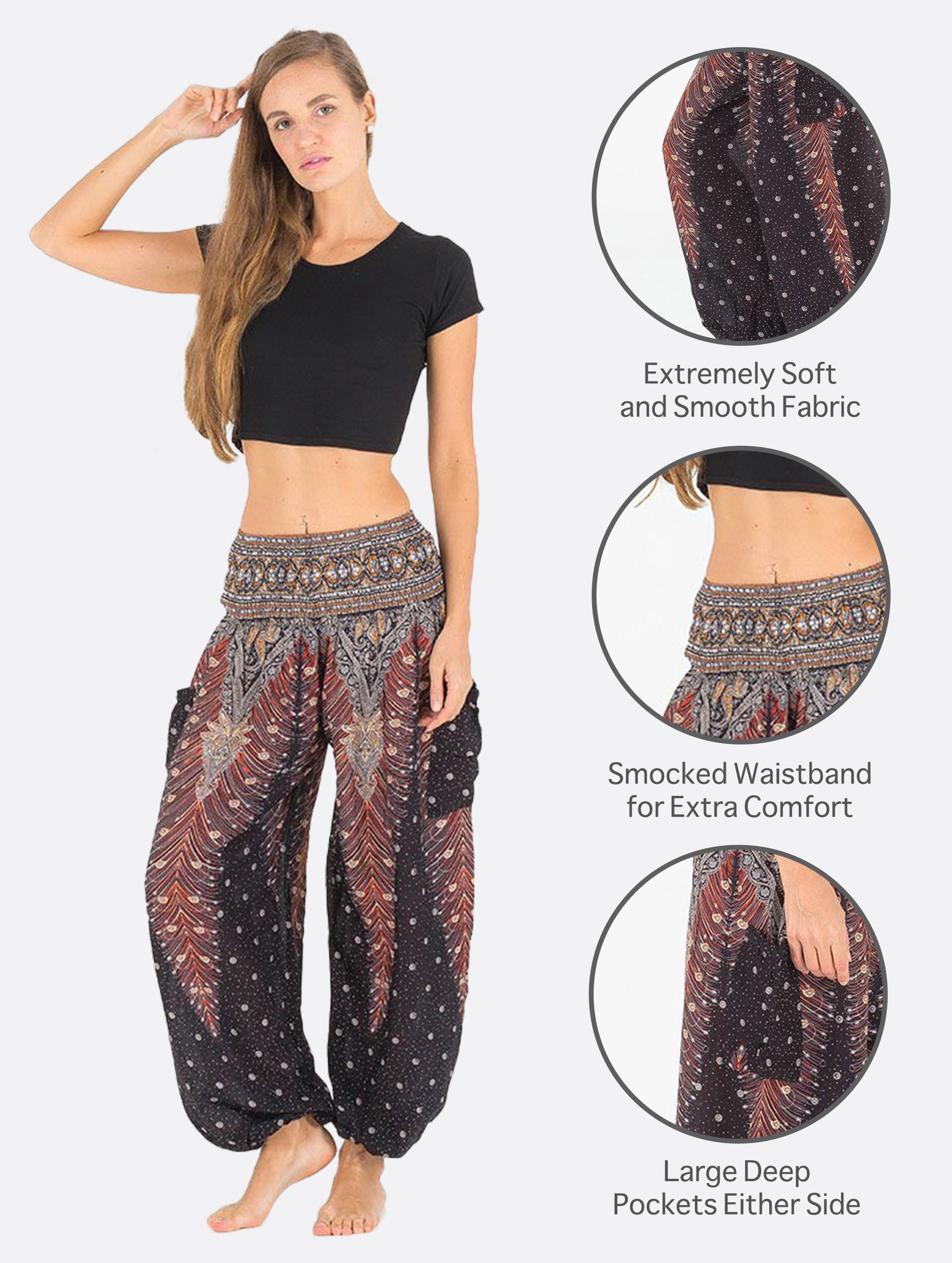 Peacock Feather Harem Pants Women Smock Waist Bohemian Pants Etsy