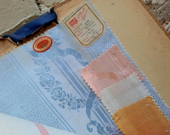 Vintage French fabric sample, swatch book of table linens c1950s